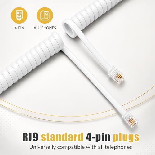 Image of Comtrue Phone Cords for Landline, 2-Pack, Telephone Handset Cords | White, Universally Compatible, Tangle-Resistant, Noise-free, Go-to Length, Ideal for office & home