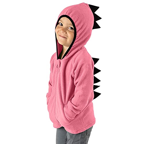 Boys Fall Jacket Toddler Boys Girls Windproof Cartoon Dinosaur Coat Jacket Kids Warm Fleece Outerwear (Pink, 4-5 Years)