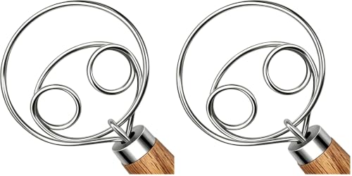 Image of TEEVEA Danish Dough Whisk Stainless Steel Wooden Handle for Sourdough Bread (Pack of 2)