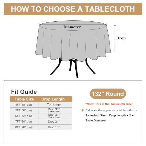 Image of sancua Round Tablecloth 132 Inch Diameter, 6 Pack - Circle Polyester Fabric Table Cloth for Wedding Party Reception Banquet Birthday, Washable Formal Table Cover (Fit 54-96 Inch Tables), Navy Blue