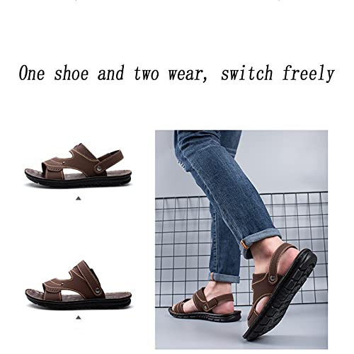 CLSQLXYJZC Mens Leather Adjustable Sandals, Summer Wear-resistant Breathable Outsole Open Toe Beach Slippers, Outdoor Soft Rebound Anti-skid Texture Walking Sandals3