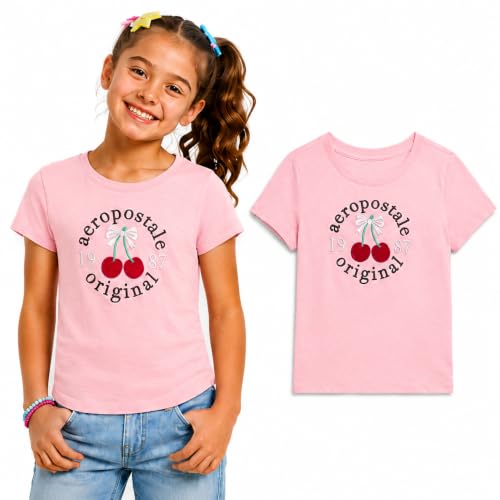 Image of Girls T Shirts - Soft Cotton Blend Short Sleeve Cute Graphic Tees - Classic Crewneck Logo Tee Girls Shirts (Sizes: 7-16)