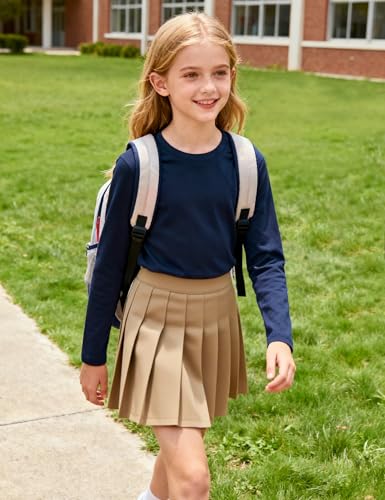 Image of KEREDA Girls Long Sleeve Shirts Soft Cotton T-Shirts Crewneck Basic Tees for Kids and Teen Girls Tops Clothes