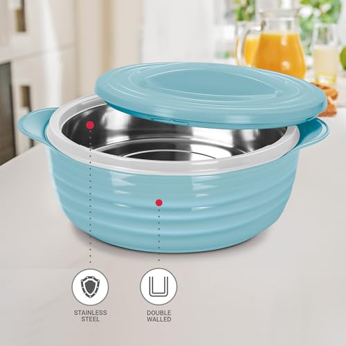 Image of MILTON Aspire 1500 Serving Casserole, Double Walled Inner Stainless Steel, PU Insulated Kitchen Hot Pot, Keeps Food hot & Fresh for Roti, Biryani, 1180 ml, Blue