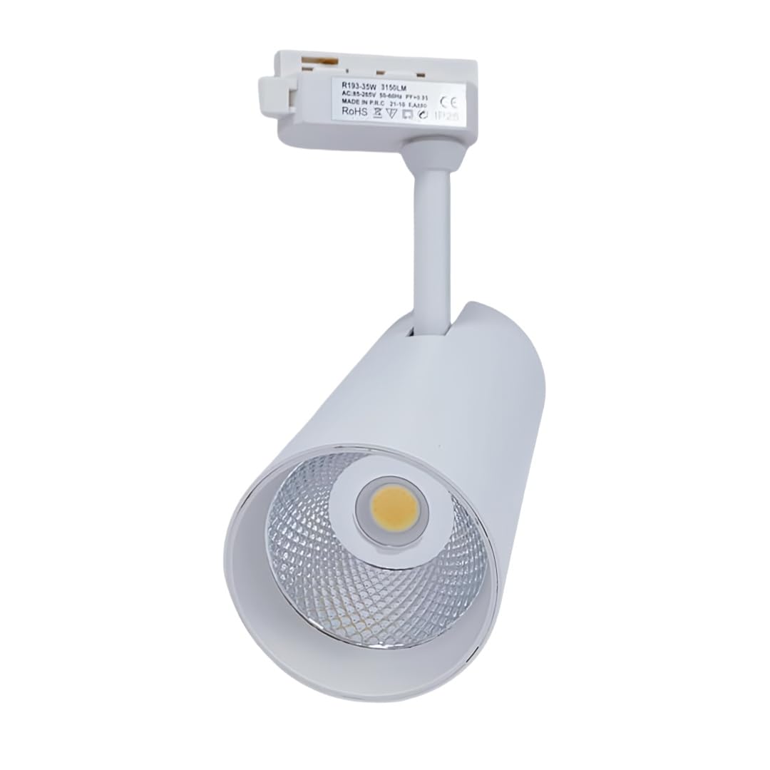 ONSSI® Foco LED para Carril Monofásico de 2 Hilos 35W COB 3150 lm, CCT Regulable 3000K/4500K/6000K,Ángulo 36°, Rotación 360°/90°, Blanco,Ideal para Tiendas, Galerías y Hogar