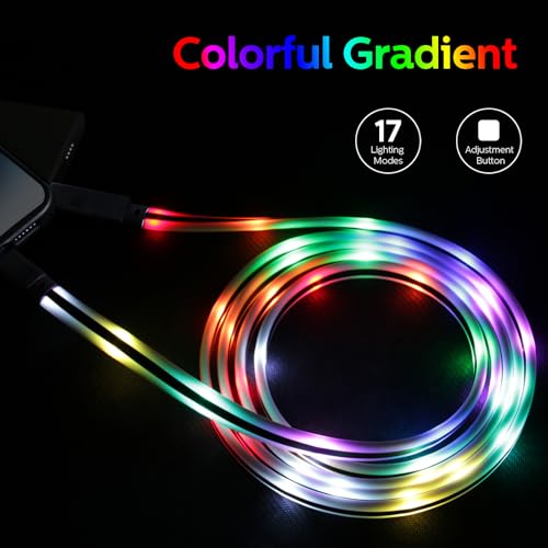 Image of LED iPhone Charger [Apple MFi Certified] Color Changing Light up iPhone Charger Cord, Lighted Up LED Charger Cable Glowing Charging Cord with 17 Lighting Modes for iPhone 14 Pro Max13 /12 /11 Pro (3ft)