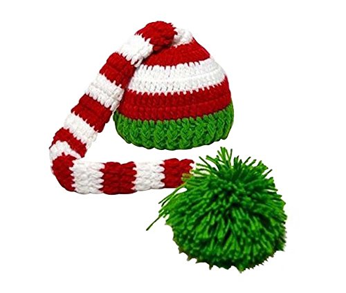 Image of EDOBLUE Christmas Baby Green Red Crochet ELF Long Tail Pom-pom Hat