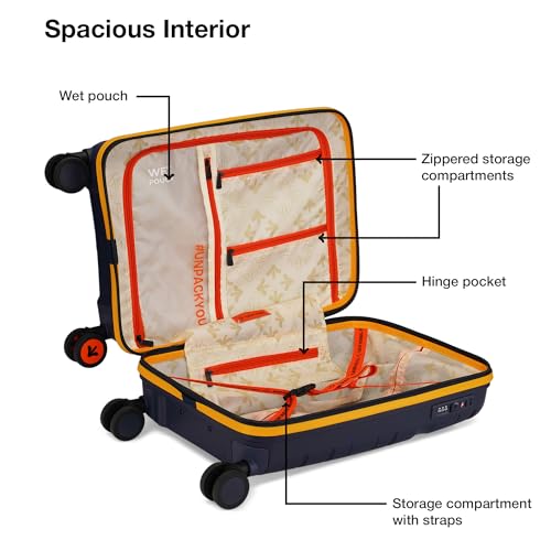 Image of Nasher Miles Cannes Hard-Sided Polypropylene Cabin Luggage 20 inch | 55cm | 8 Wheels Small Trolley Bag for Travel | Suitcase (Navy Blue Yellow)
