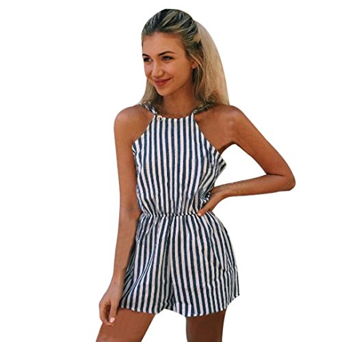 Sexy Jumpsuits and Rompers for Women Halter Sleeveless Beach Party Romper Shorts Jumpsuit (XL) Navy