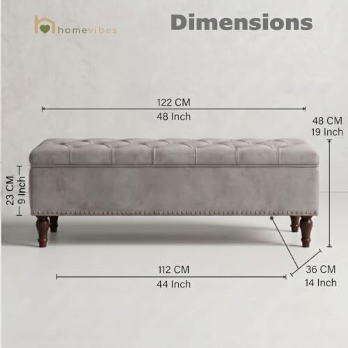 Image of Velum 3 Seater Sofa for Living Room & Office | Premium Fabric Upholstery | Solid Wood Frame | Comfortable Seating | 3 Years Warranty (Light Grey, Storage Ottoman)
