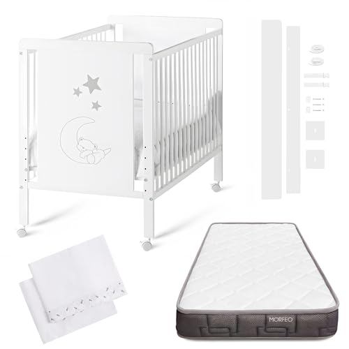 Cuna Colecho de Bebe, Kit para Unir la Cuna con la Cama, Colchón HR Morfeo Certificado Oeko-Tex® y CertiPUR, 4 Ruedas, Sábana Bajera y Encimera de Algodón Natural. Indi CoolDreams CoolDreams