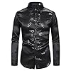 Men's Shiny Shirt, Long Sleeve Sequins 70s 80s Disco Fancy Dress, Retro Button Down Sparkly Dancing T-Shirt, Sheer Mesh See-Through Button Front Tops for Party Nightclub Prom Costume Black #2
