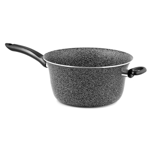 Home Paiolo Antiaderente con Manico, Pietra, Nero/Argento, 24 cm