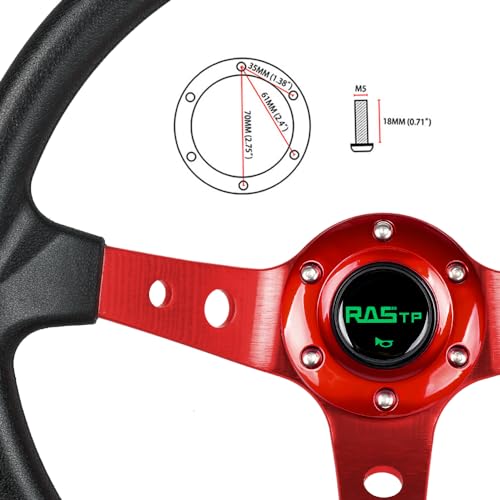 RASTP Universal Racing Steering Wheel,Drifting Deep Dish Steering Wheel 13.8â/350mm 6 Bolts Grip Vinyl Leather & Aluminum with Horn Button for Car -Red - Image 5
