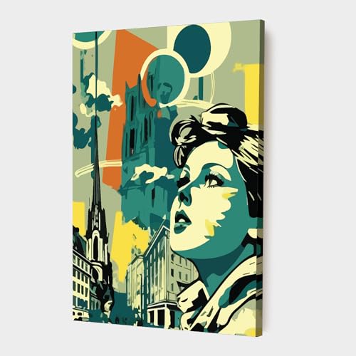 Image of PAINTINGMANTRA Stretched Modern Canvas Wall Art Painting, Women Face Pop Artwork for Living Room, Home, Bedroom, Office Decoration (Set of 1, 16x22 Inch)