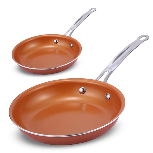 Innovacook Duo – Lot de 2 poêles à frire en céramique en cuivre – 20 cm et 22 cm – Batterie de cuisine innovante – Poêle à double couche –...