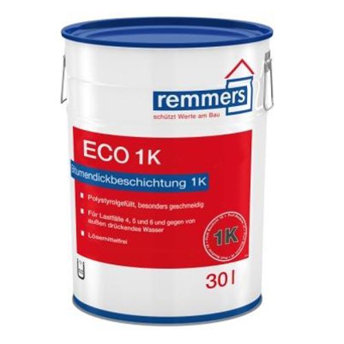 Remmers 30 Liter ECO Bitumendickbeschichtung 1K, Polystyrolgefüllt, Wasserdicht, Dichtungsmittel, Abdichtung Neu- und Altbau, Beton, Glas, Zement, Stein, Metall