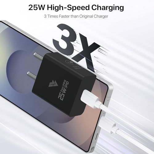 Image of Original Samsung 25W Charger USB Type C Adapter for Samsung Galaxy Z Fold 6 /5 /4,Z Flip6 /5 /4, S25 /S24 /S24+ /S24 Ultra, S23 /S23+ /S23 Ultra /S23 FE, M17 5G PD 3.0 Fast Charging with Type C Cable-Black