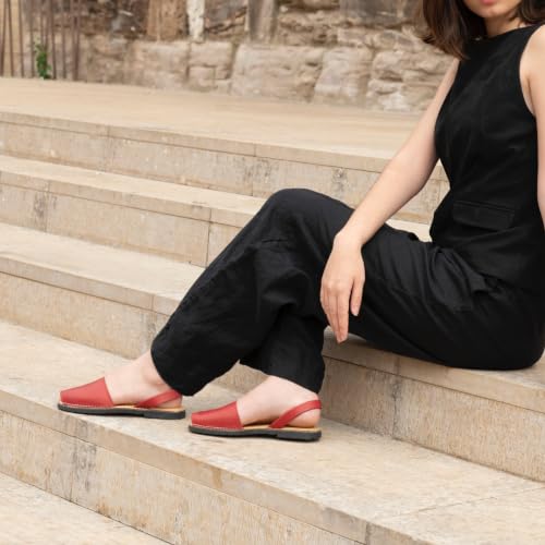 Image of The Spanish Sandal co Classic Flat Sandals for Women, Dressy Soft Leather Peep Toe Sandals for Women, Versatile Casual Slip-on Flats