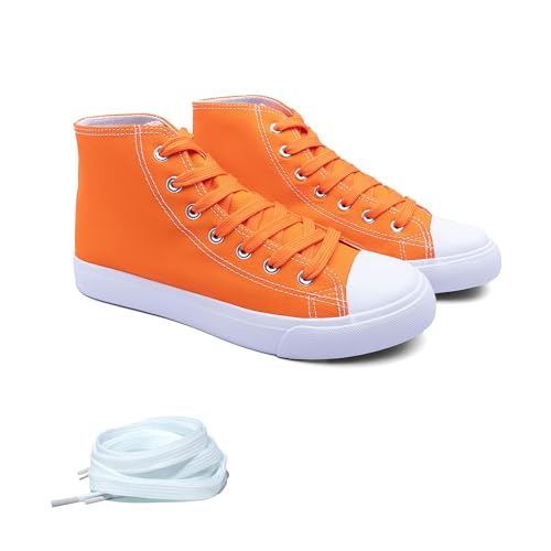 Image of Women's High-Top Canvas Sneakers - Classic Lace-Up Casual Shoes with Extra Shoelaces - Comfortable, Stylish, and Durable