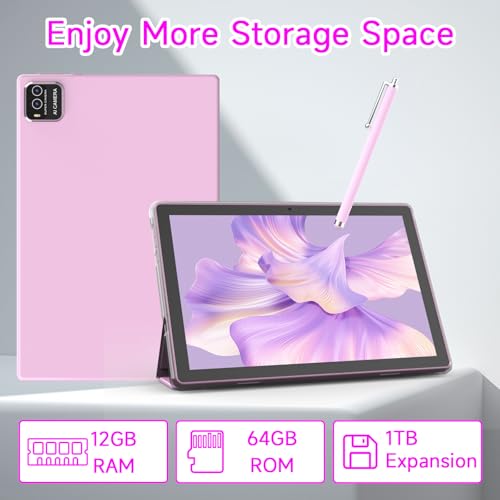Image of 2 in 1 Android Table 10 Inch with Tablet Case and Stylus Pen Android 15 Tablet 5G WiFi-6 1280 x 800 Full HD IPS Display 6000mAh 64GB ROM + 12GB RAM (4+8 Virtal) 1024GB