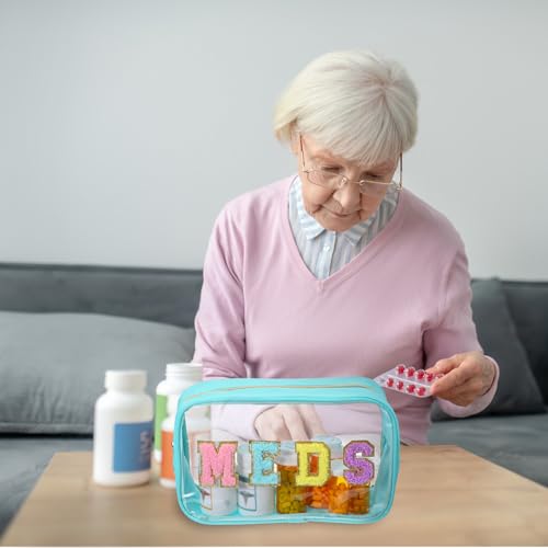 Chenille Letter Clear Makeup Bag, Portable Preppy Patch Cosmetic Toiletry Storage with Zipper Clear Travel Storage Bag for Women2