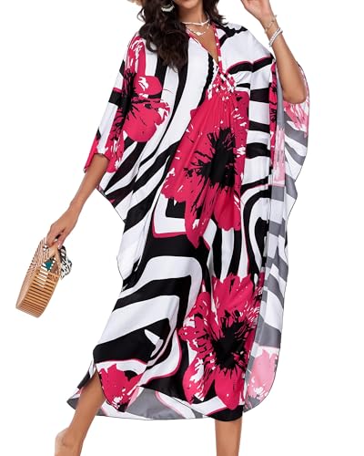 Image of Kaftan Dresses for Women V Neck Caftans Batwing Sleeve Beach Cover Ups | JILUVIN Plus Size Long Floral Print Dress, Loose Fit Maxi Casual Moomoo, Lounge House Mumu Nightgown Summer Vocation 2026