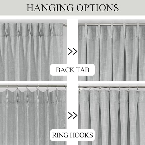 Image of Vision Home Gray Pinch Pleated Semi Sheer Curtains Textured Light Filtering Window Curtains 72 inches for Living Room Bedroom Silver Grey Pinch Pleat Drapes with Hooks Back Tabs 2 Panels 40 inch Wx72 L