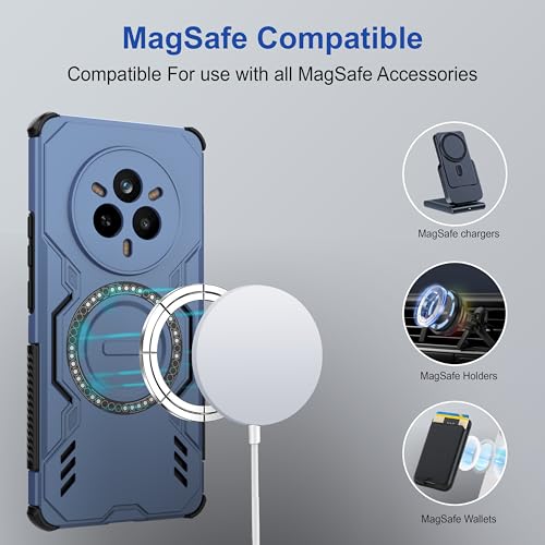 Image of amazon basics Back Case Cover for Realme 14 Pro 5G | MagSafe Case with Built-in Metal Ring | Supports MagSafe Charger, Wallet & Car Mount | Shockproof Hybrid PC + TPU | Blue