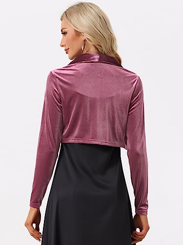 Image of Allegra K Long Sleeve Velvet Shrug Top for Women's Open Front Cocktail Party Cropped Bolero Cardigan