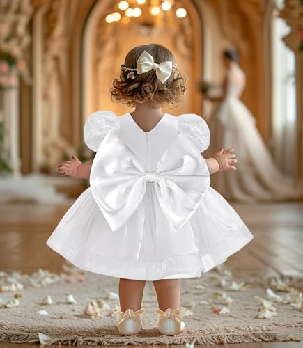 Baby Girls Pageant Dress Embroidered Lace Toddler Flower Dress Wedding Birthday Party Christening Baptism Gown with Bowknot4