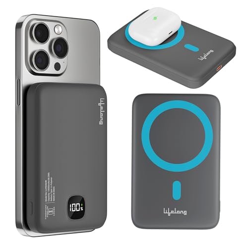 Image of Lifelong Electronics Magsafe Wireless 10000Mah Fast Charging USB Type-C Input Power Bank, Strong Magnet, 22.5W Output For iPhone 12 & Above, Android & Qi Enabled Devices, Extra Magnetic Ring & Compact