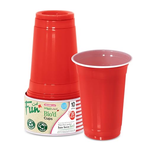 Fun Biod Cups 20oz - Biodegradable disposable Cup for Juices Water Cold Drinks Drinking Cups- Ruby Red (Pack of 10)