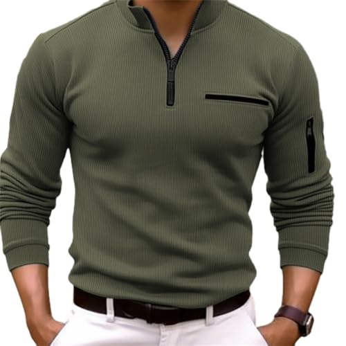 Men Polo Shirt All-Match Mode Men Shirt Classic Business Comfortable Men Casual T-Shirt Unicoloured Loose Men Longsleeve Shirt J-Army Green L