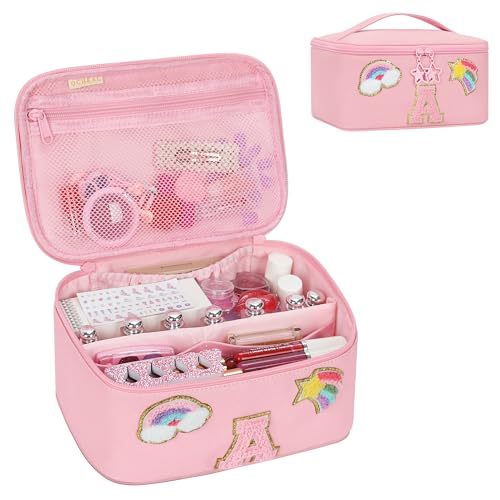 OCHEAL Initial Makeup Bag,Pink Travel Makeup Organizer Case Beauty Toiletry Cosmetic Bag with...