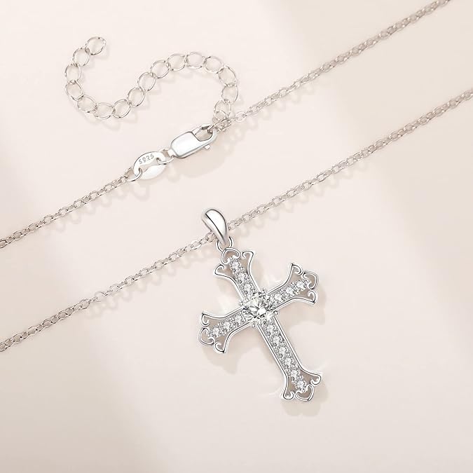 S925 Sterling Silver 1 Carat Diamond Cross Pendant Necklace for Women, Elegant Gift for Women on Christmas4