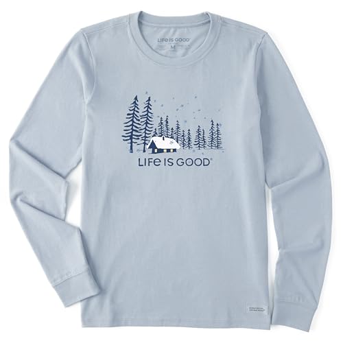 Life is Good Women's Crusher Tee, Long Sleeve Cotton Graphic T-Shirts, Snowy Evening