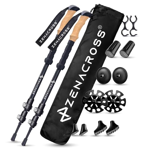 Zenacross® Wanderstöcke Teleskop [Carbon/Aluminium] - Nordic Walking Stöcke Damen/Herren Ultraleichte - Trekkingstöcke Einstellbar mit Natürlich Kork Griff