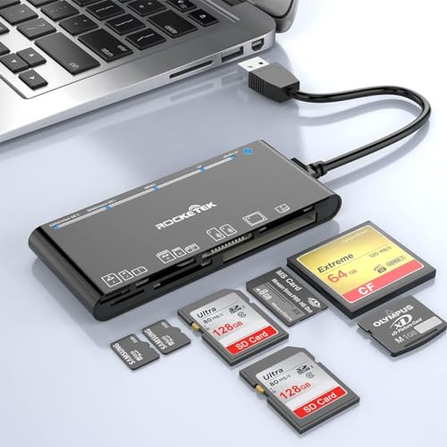 Lecteur de carte mémoire USB 3.0 Rocketek multicarte 5 en 1 avec câble intégré