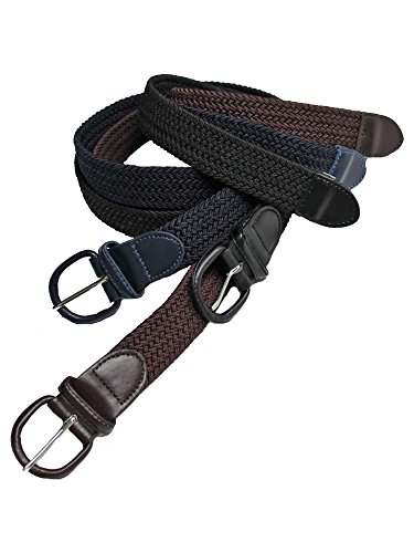 Luxury Divas Black Navy Blue Brown 3 Pack Braided Elastic Belts3