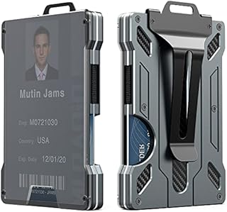 Wallet For Men - Slim Aluminum Metal Money Clip with 1 Clear window ID Badge Holder, RFID Blocking, Holds up 15 Cards with Cash Clip. Ultra-Thin Minimalist Wallet, dark grey