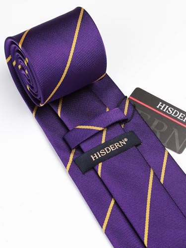 Image of HISDERN Stripe Tie Mens Ties with Pocket Square Set Classic 3.4'' Silk Formal Necktie Handkerchief for Business Wedding