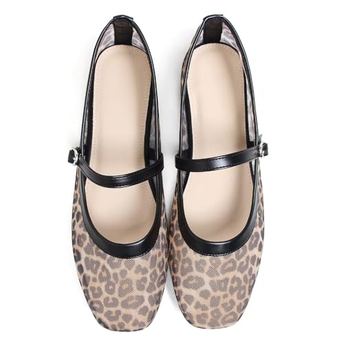 Image of TN TANGNEST Leather Flats for Women Retro Mary Jane Flats | Comfortable Square Toe Slip On Flats with Buckle Strap, Soft Work Flats Office Shoes