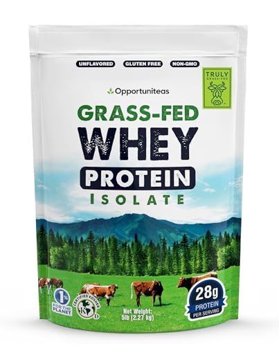 Image of Opportuniteas Grass Fed Whey Protein Isolate Powder - 28g Unflavored Protein Powder Without Artificial Sweeteners, Hormone-Free Cows, Non GMO - 5lb