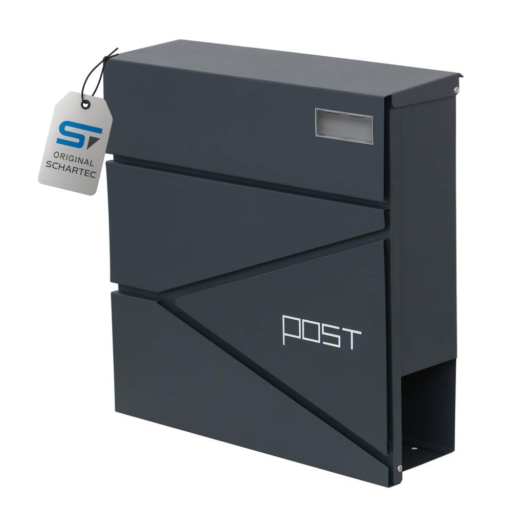 Schartec Charcoal Schartec® Designer Letter Box Spb-3 Anthracite With Newspaper Compartment Modern & Large Wall-Mounted Letterbox Postbox