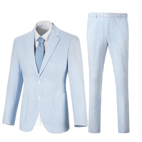 Men Seersucker Suits 2 Piece Striped Blazer Pants Mens Lightweight Summer Beach Party Outfit Wedding Tuxedo2