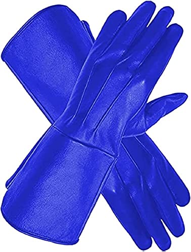 Long Cuff Leather Medieval Gloves, Cosplay Gauntlet Gloves Made With Genuine Unlined Sheep Skin Leather (Blue, Large)