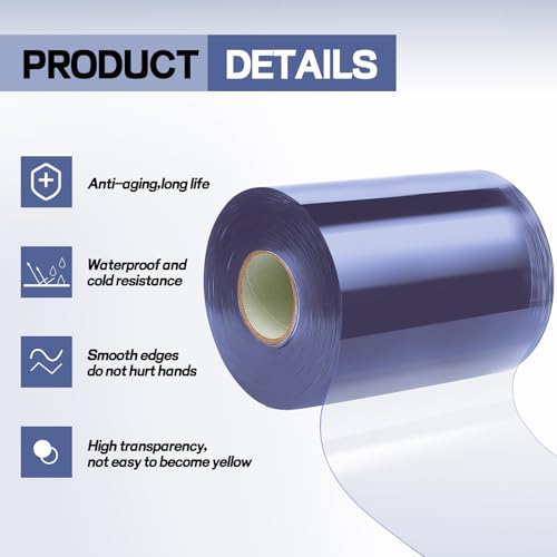 Image of Moukeren Plastic Curtain Strips, 50 ft x 12 in Clear PVC Strip Curtain Roll, Heavy Duty Plastic Insulated Freezer Door Strips for Commercial, Walk-in Cooler, Garage, Warehouse, 0.08 inch Thickness