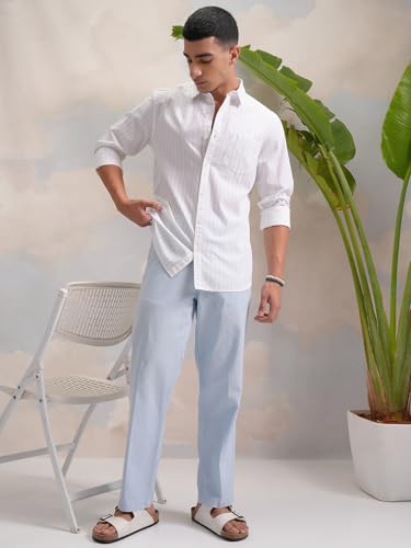Image of Highlander Men's Slim Fit Striped Cotton Shirt | Full Sleeves | Everyday Wear Stylish Shirt for Men