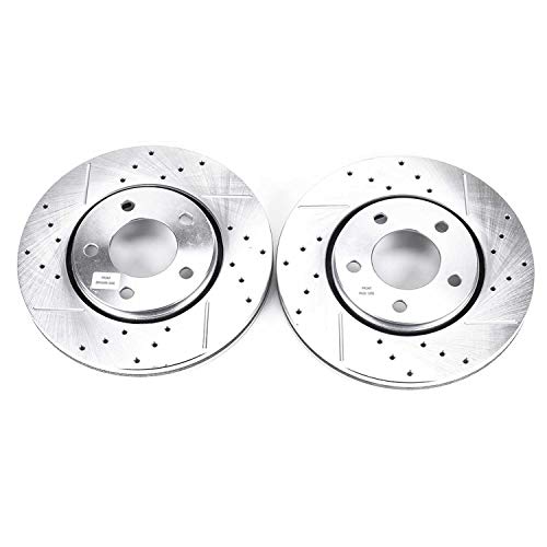 Image of PowerStop Evolution Front Brake Rotors For Chrysler Town & Country 2002-07 |Voyager 2001-03 |Dodge Caravan 2001-07 - Drilled and Slotted Performance Disc Rotors Upgrade, AR8751XPR